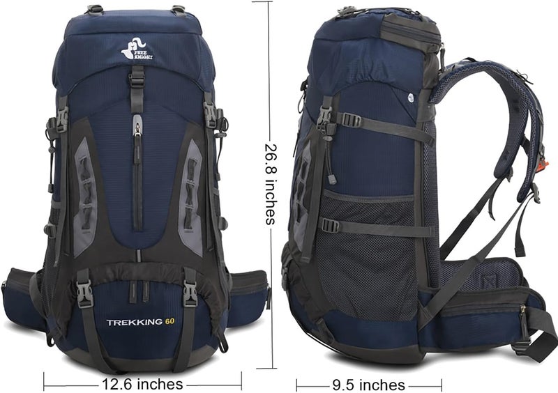 Bseash 60L Hiking Camping Backpack with Rain Cover, Waterproof Large Capacity Outdoor Sport Travel Daypack Climbing Touring (Navy Blue) - Image 2